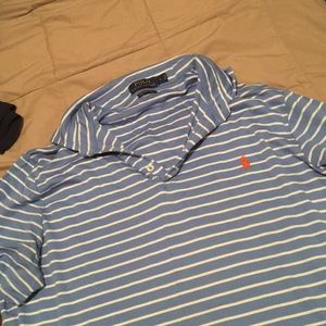Blue and White Striped Polo Shirt